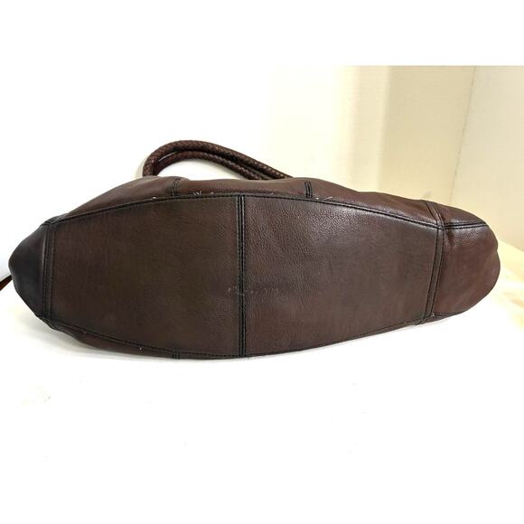 Cole Haan Pebbled Leather Drawstring Shoulder Bag – Large Brown, Braided Handles - Picture 7 of 15